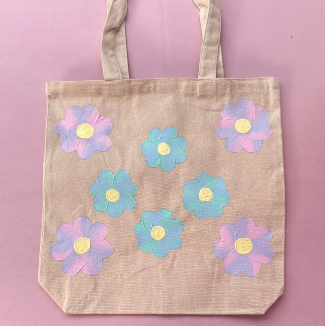 Hand painted Spring Flowers Thick Tote bags