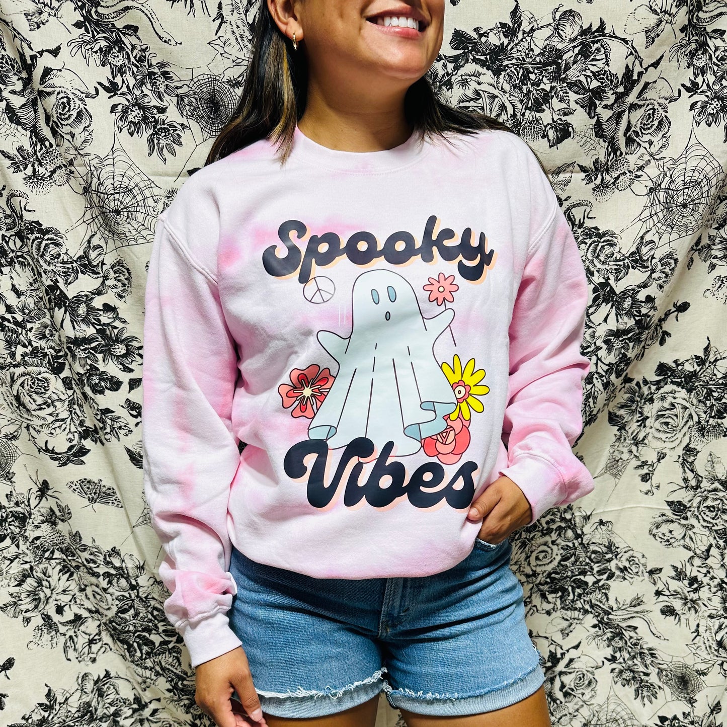 Spooky Vibes Ghost Tie-Dye Sweatshirt