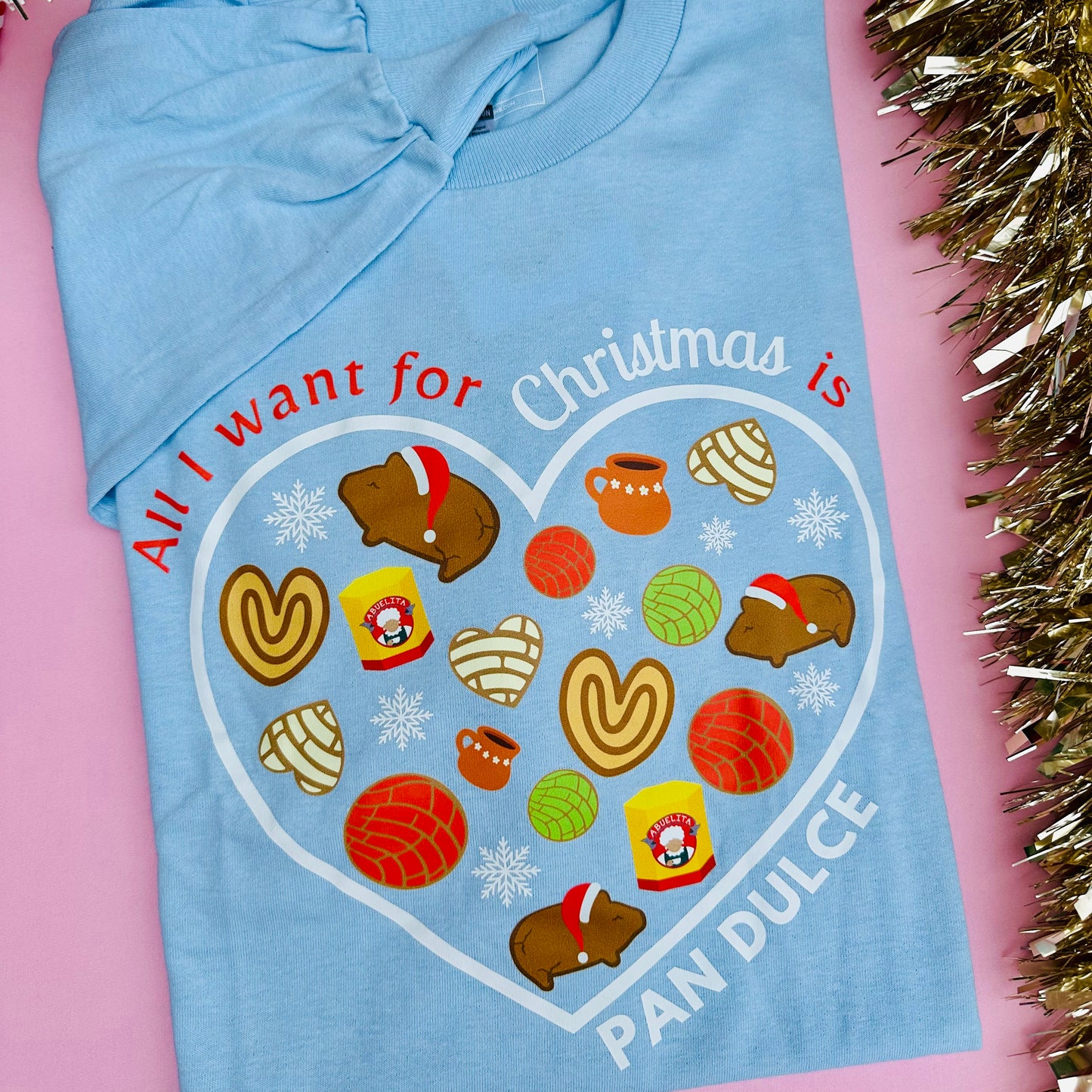 All I want for Christmas is pan Dulce Long Sleeve Light Blue Unisex Adult Tee