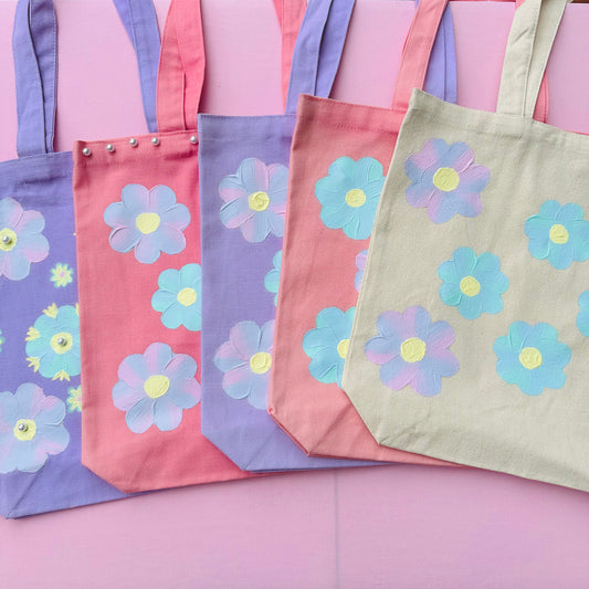 Hand painted Spring Flowers Thick Tote bags