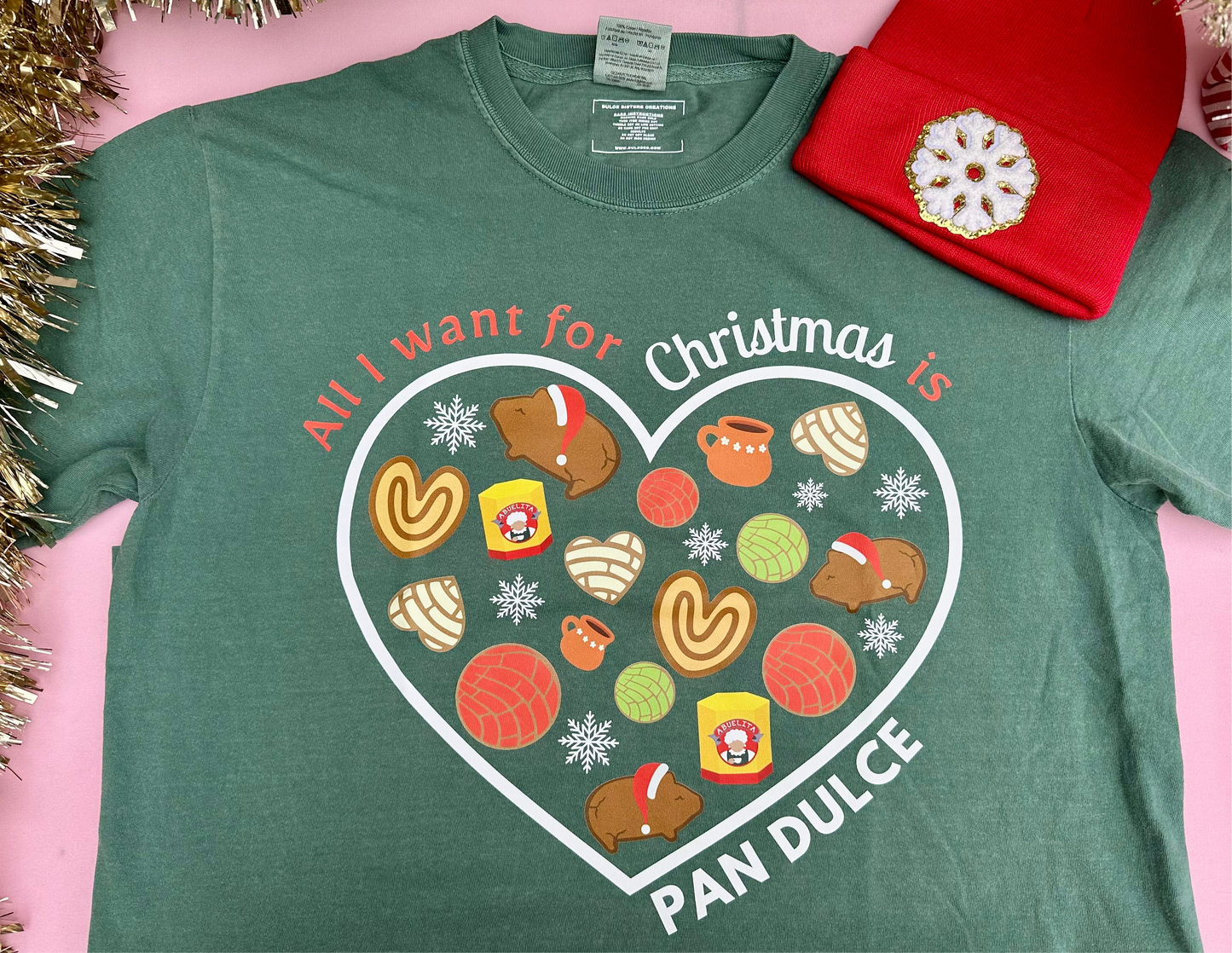 All I want for Christmas is pan Dulce short sleeve vintage green Adult Tee