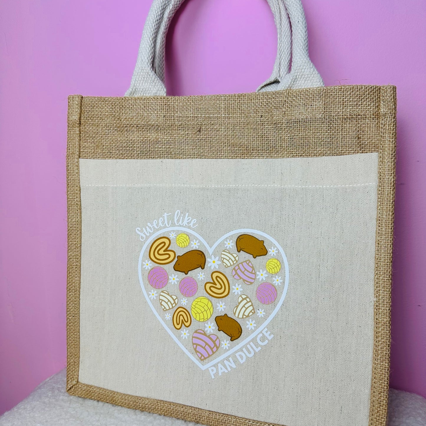 Sweet like Pan Dulce Flower Small Jute Bag