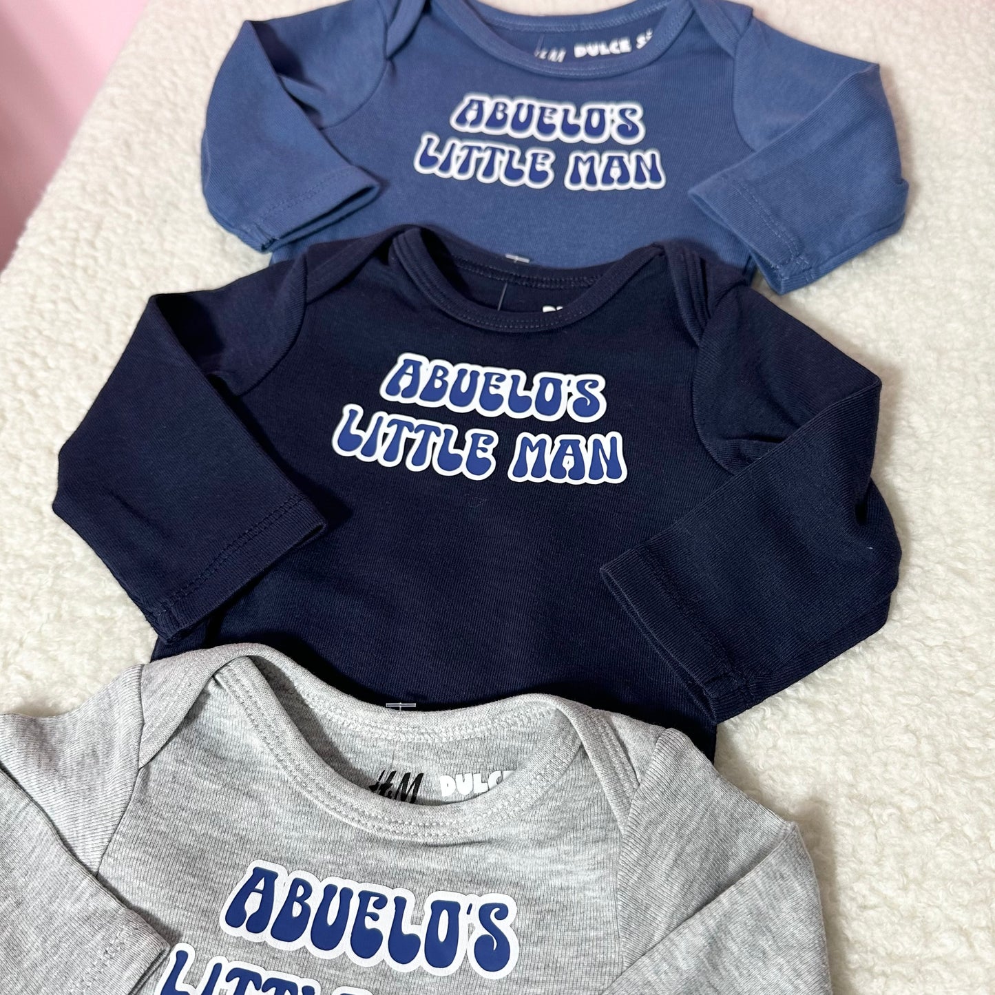 Abuelo’s little man baby onesie long sleeve