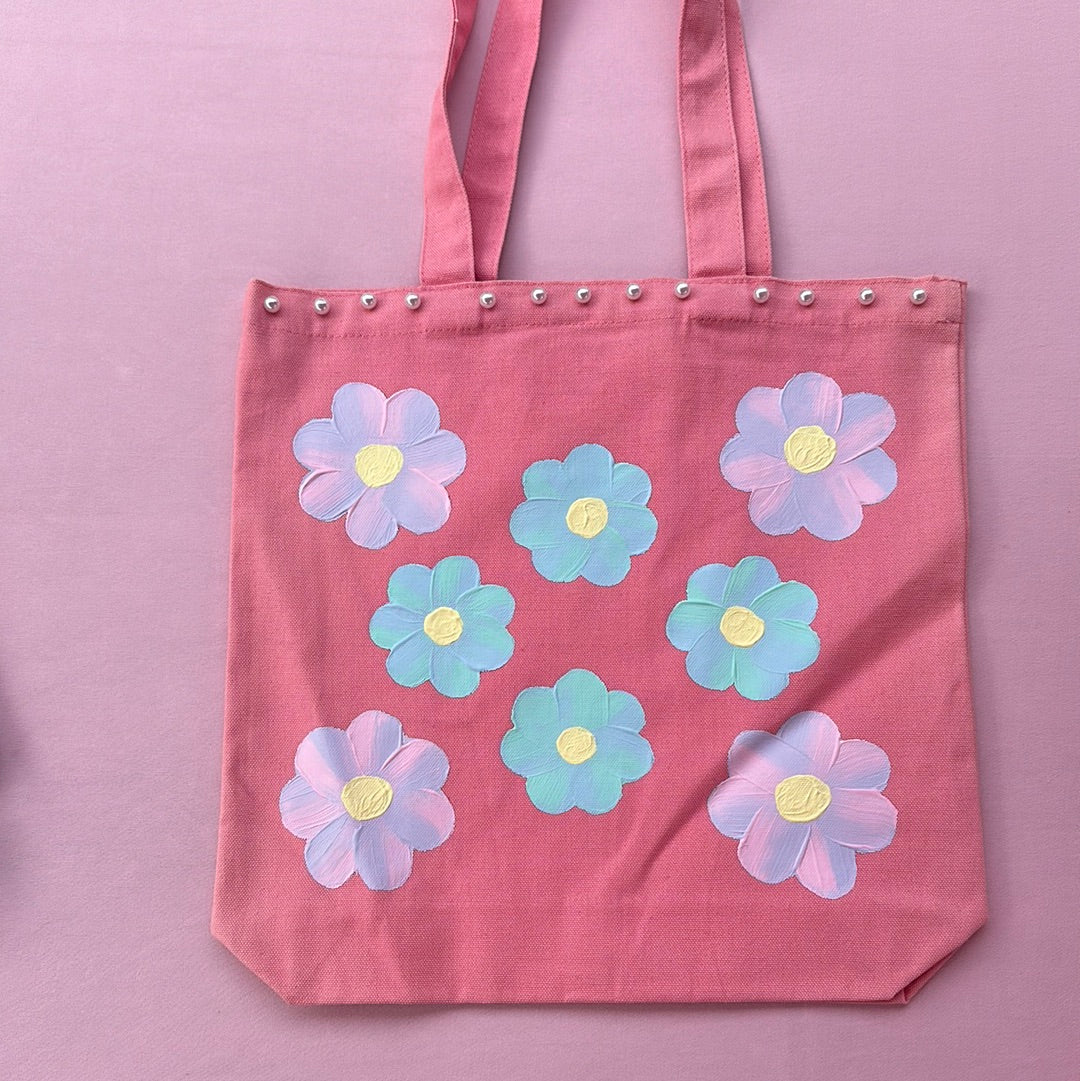 Hand painted Spring Flowers Thick Tote bags