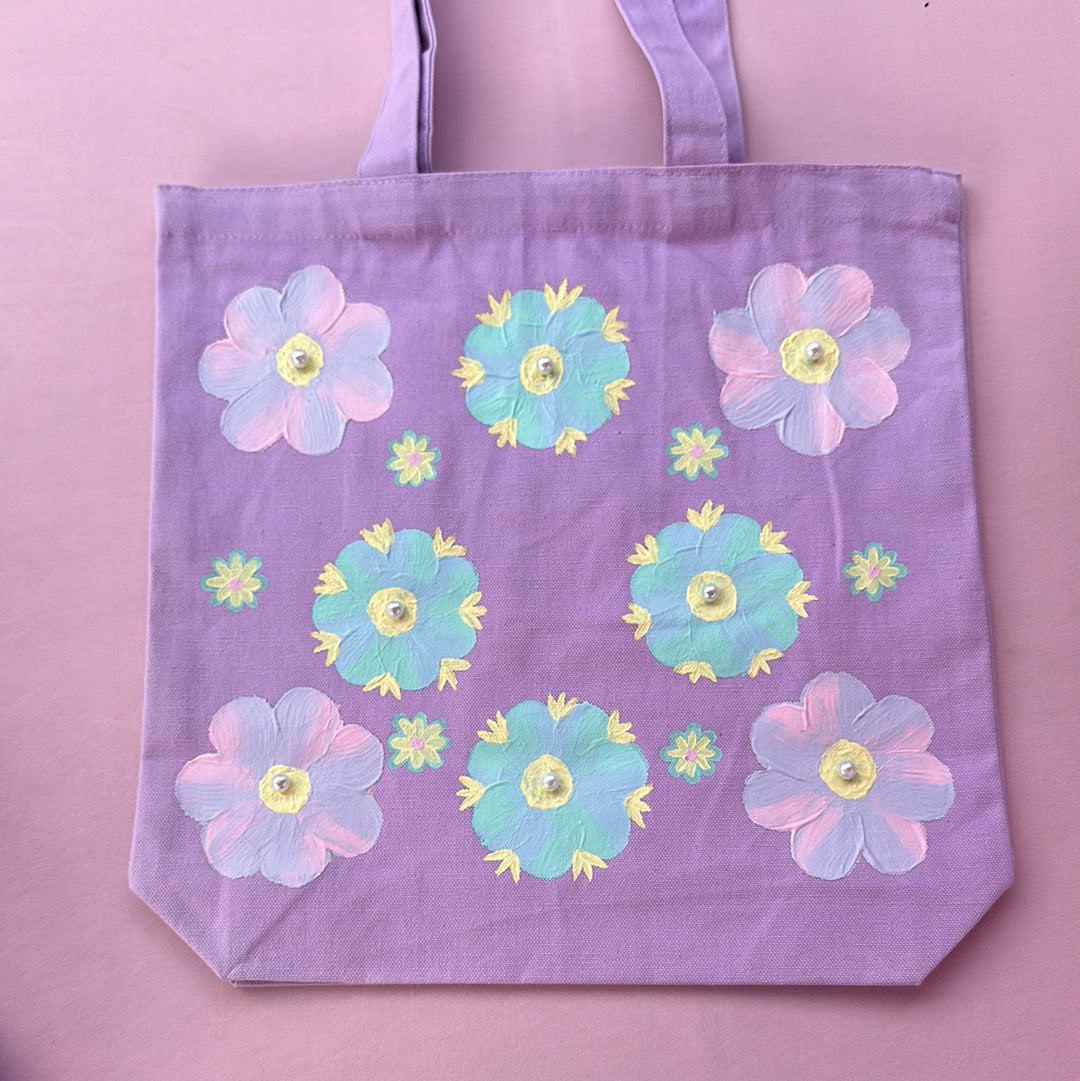 Hand painted Spring Flowers Thick Tote bags