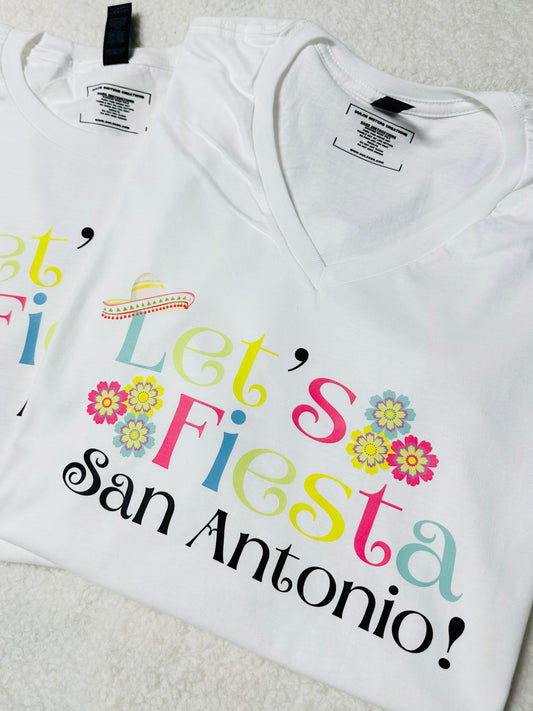 Let’s Fiesta San Antonio! Adult V-neck Tee