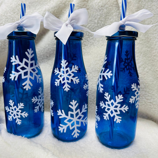 Snowflake Glass Milk Bottle