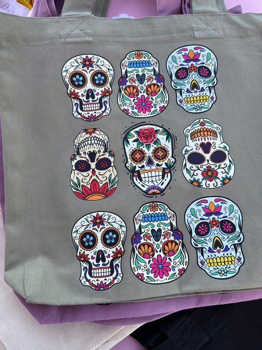 Sugar Skull Large Pocket Tote bag