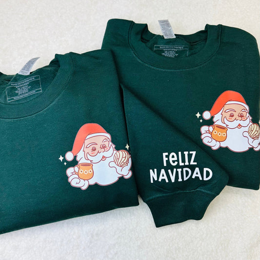 Santa holding a Concha (Feliz Navidad) Forest Green Adult unisex sweatshirt