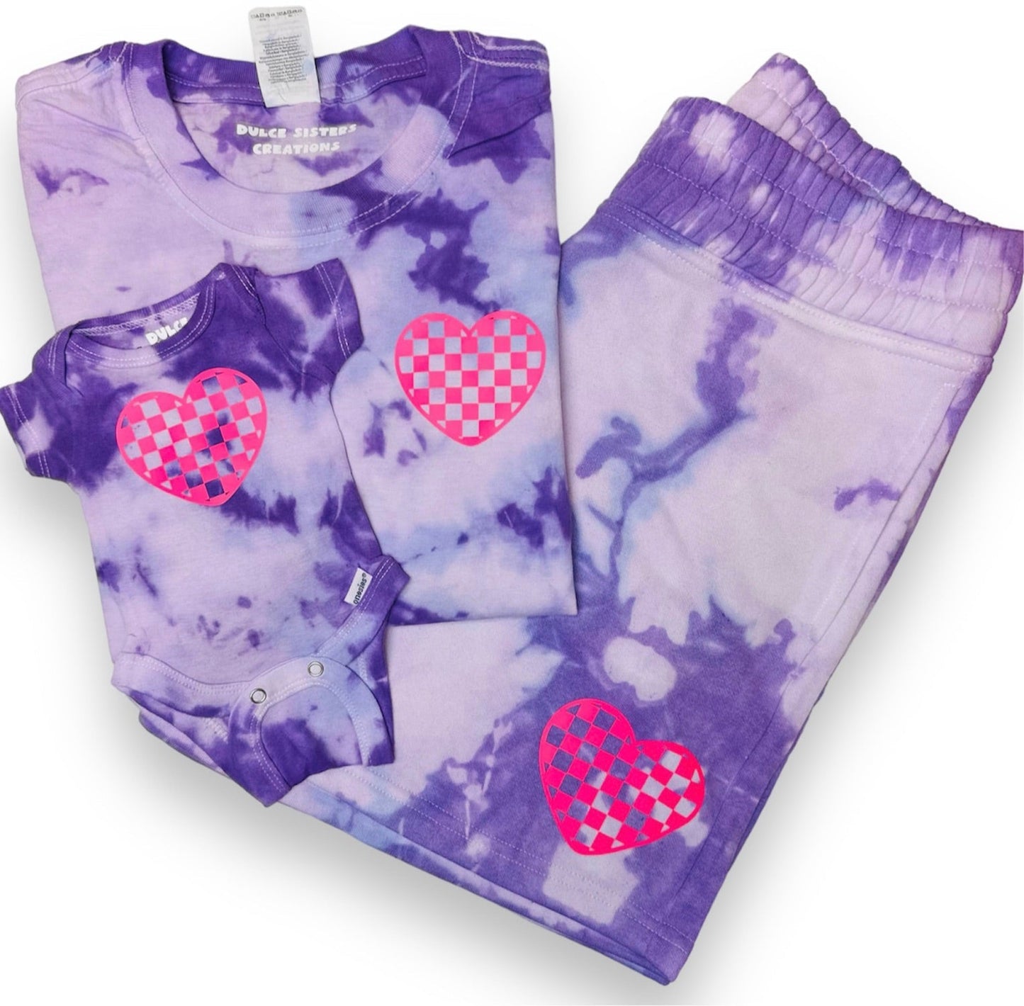 Checkered Heart Purple Tie-dye Onesie