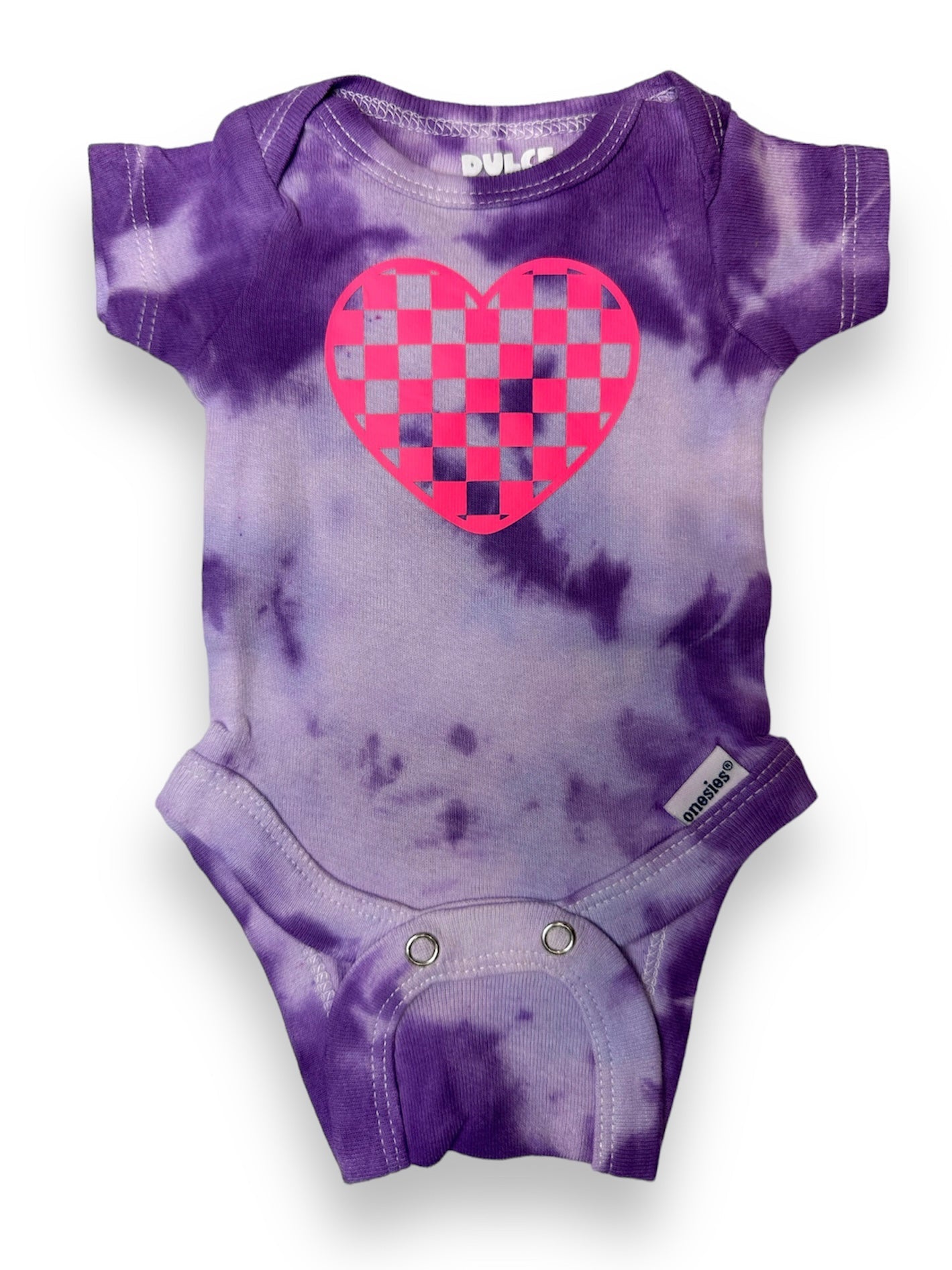 Checkered Heart Purple Tie-dye Onesie