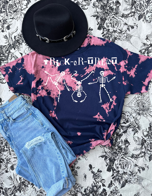 Trick or treat skeleton Bleach Tie-Dye T-shirt