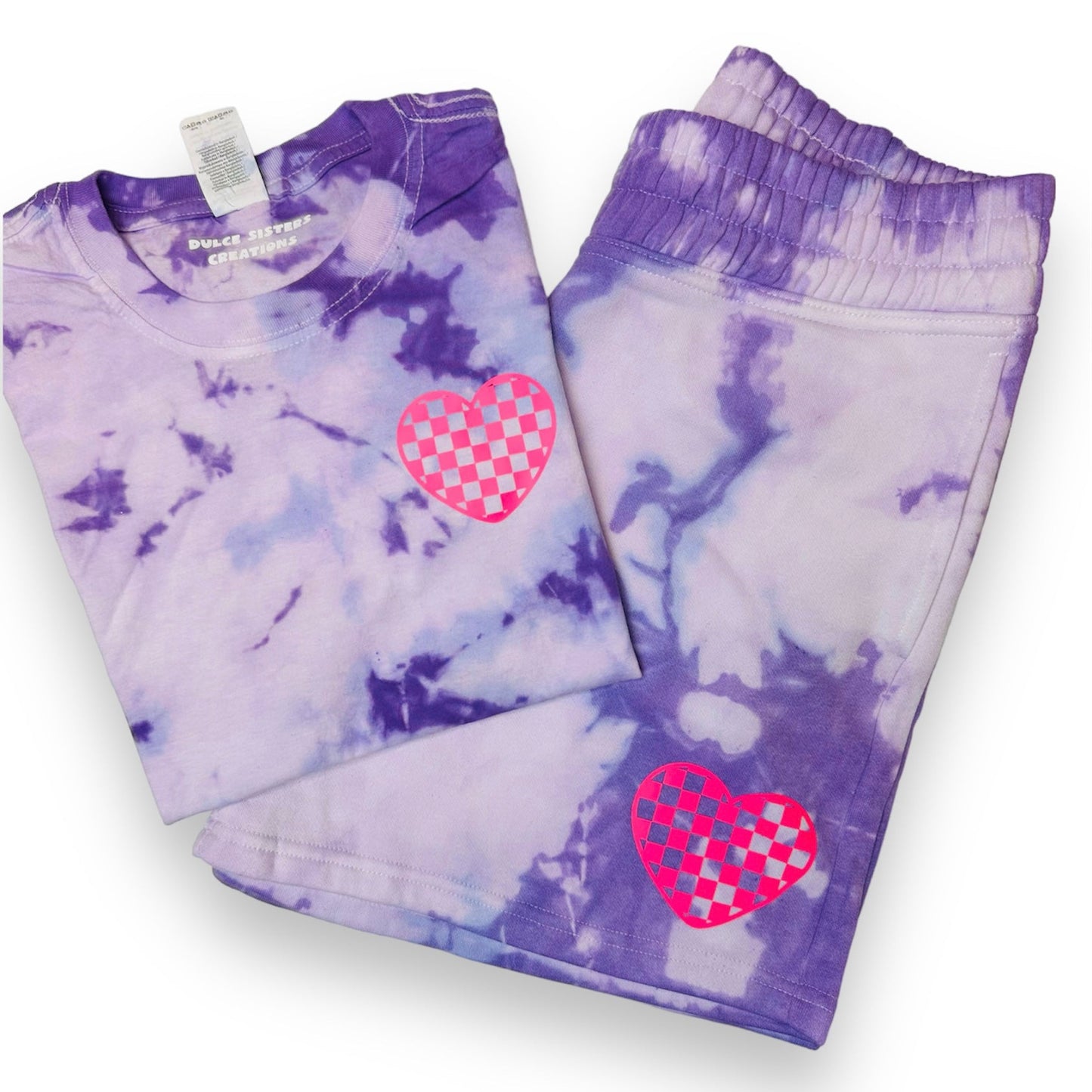 Checkered Heart Tie-dye High Waisted Shorts