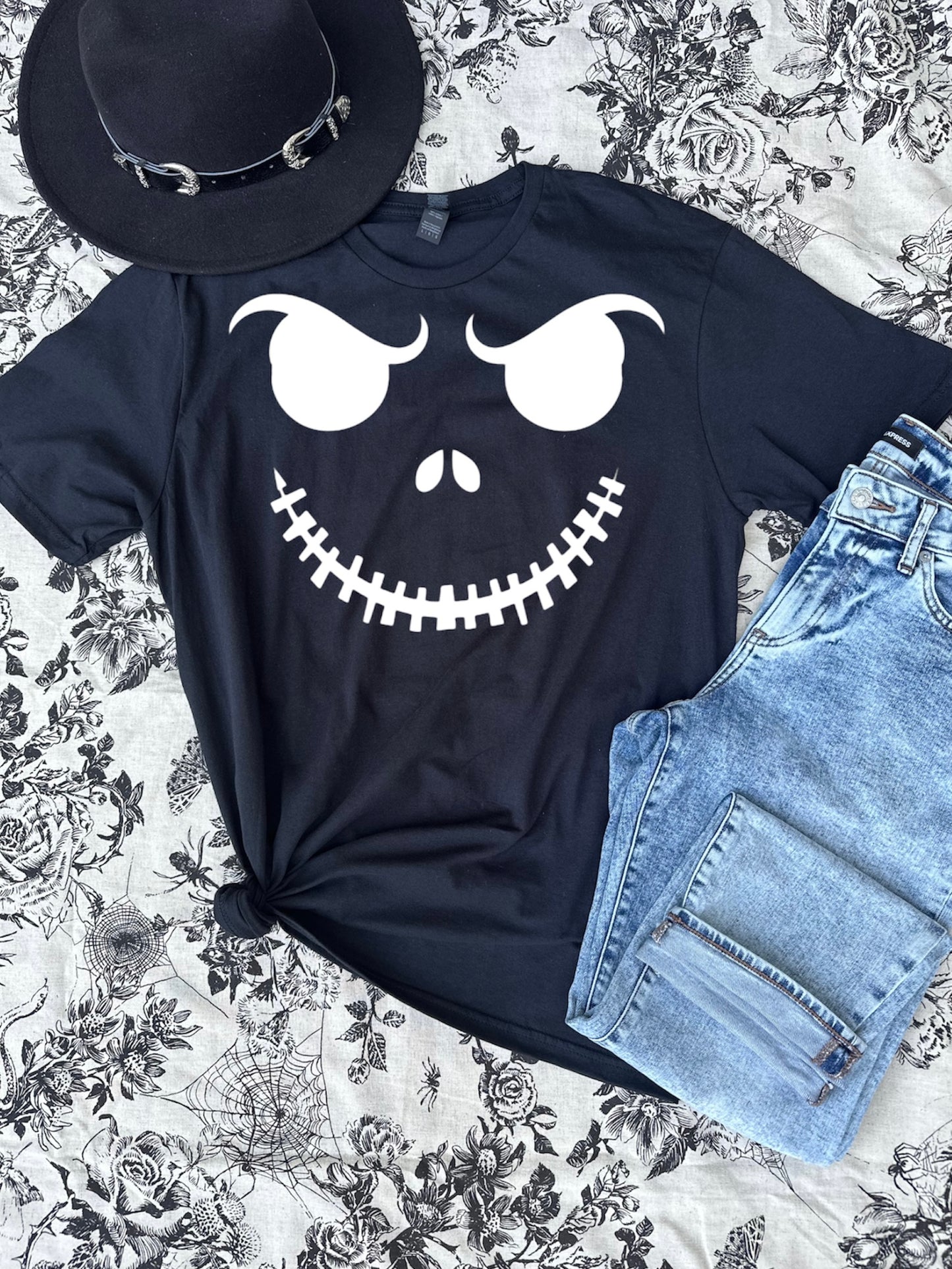 Jack Skellington Face Adult Graphic Tee Glow in Dark