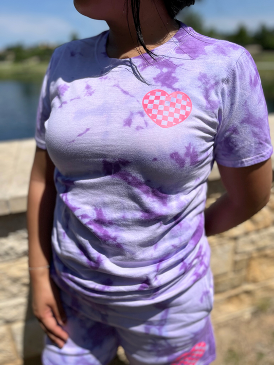 Checkered Heart Tie-dye Graphic Tee