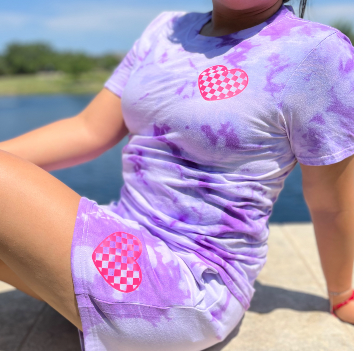 Checkered Heart Tie-dye Graphic Tee