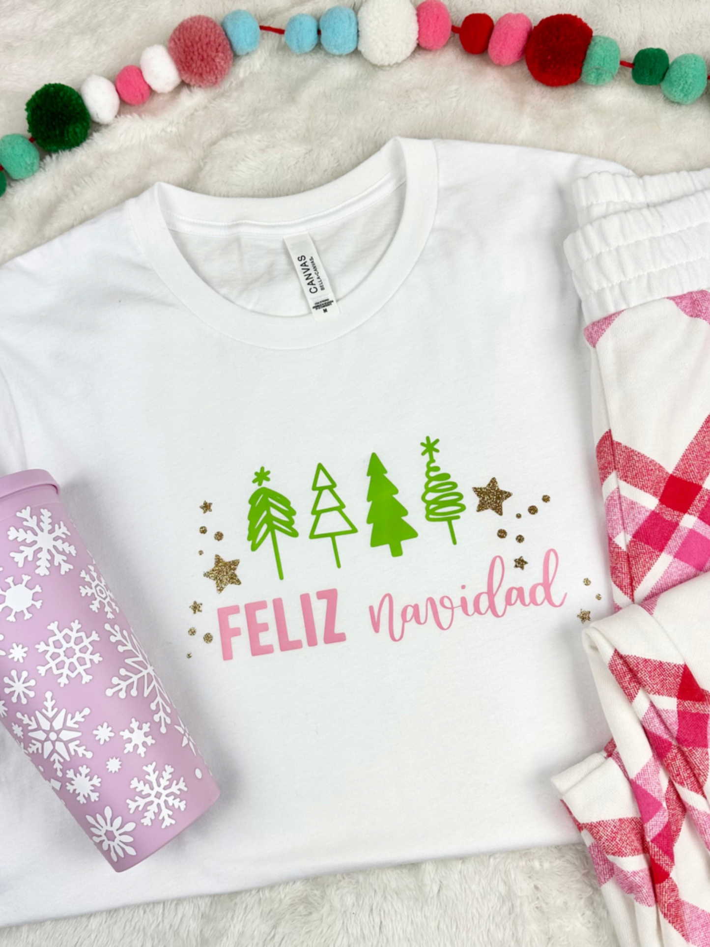 Feliz Navidad Adult White Graphic Tee